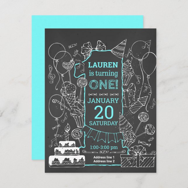Creative Chalkboard Doodle Art Birthday Invites (Front/Back)