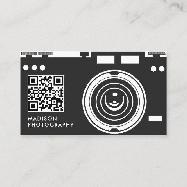 Creative & Chic Photography Black Qr Code Business Card (Front)
