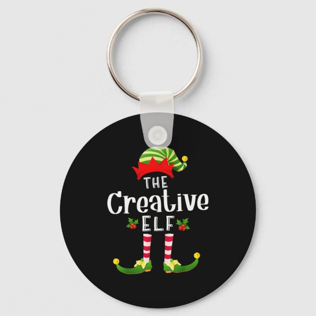 Creative Christmas Elf Matching Pajama X-mas Party Key Ring (Front)