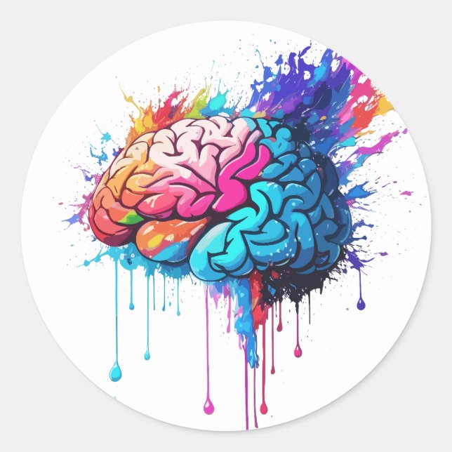 Creative Colourful Brain Splash Artwork Classic Round Sticker (Front)