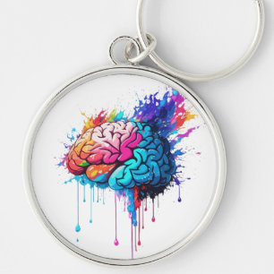 Creative Colourful Brain Splash Artwork Key Ring