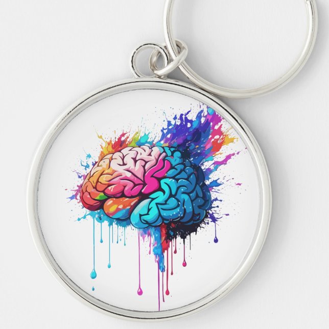 Creative Colourful Brain Splash Artwork Key Ring (Front)
