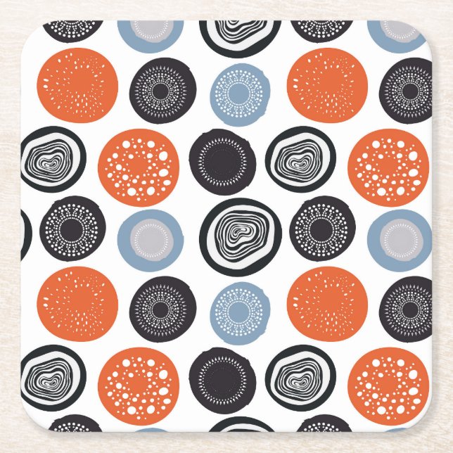 Creative, colourful geometric circle pattern. square paper coaster (Front)