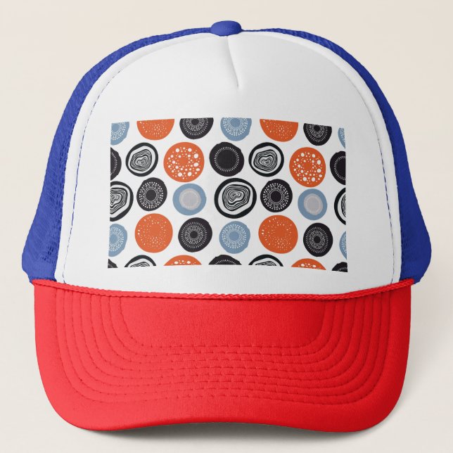 Creative, colourful geometric circle pattern. trucker hat (Front)