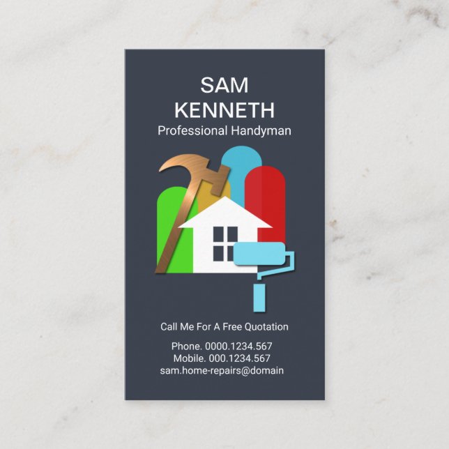 Creative Colourful Home Repairs Motif Handyman Business Card (Front)