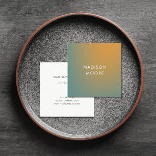 Creative Colourful Mint Green Orange Gradient Ombr Square Business Card