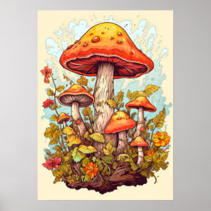 Creative Colourful Mushroom Collage Poster