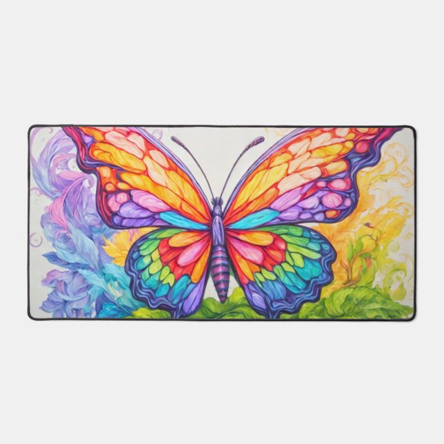 Creative Colourful Retro Butterfly Illustration Desk Mat (Front)