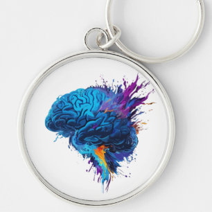 Creative Colourful Splash Brain Design Key Ring