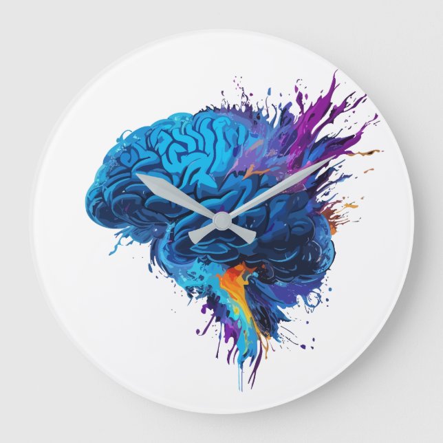 Creative Colourful Splash Brain Design Large Clock (Front)