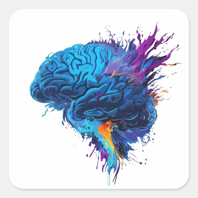 Creative Colourful Splash Brain Design Square Sticker (Front)