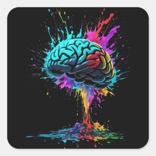 Creative Colourful Splash Brain Design Square Sticker
