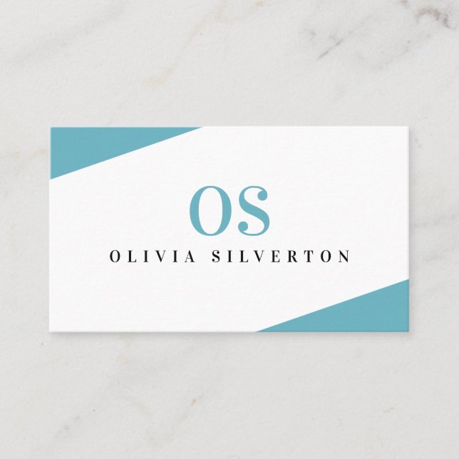 CREATIVE CORNERS classy monogram aqua white black Business Card (Front)