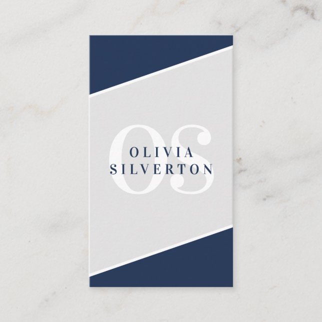 CREATIVE CORNERS classy monogram navy grey white Business Card (Front)