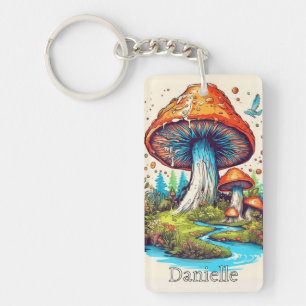 Creative Custom Monogram Psychedelic Mushroom Key Ring