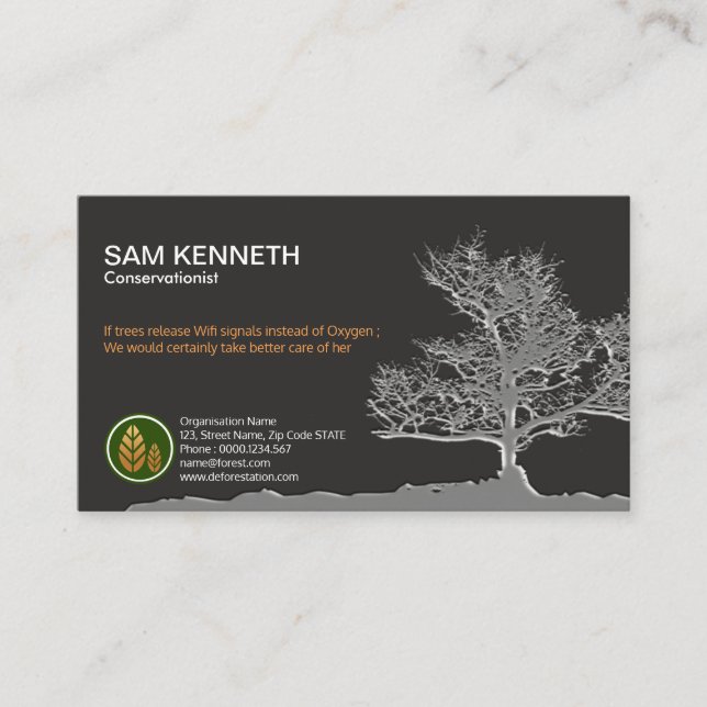 Creative Deforestation Tree Conservationist Business Card (Front)