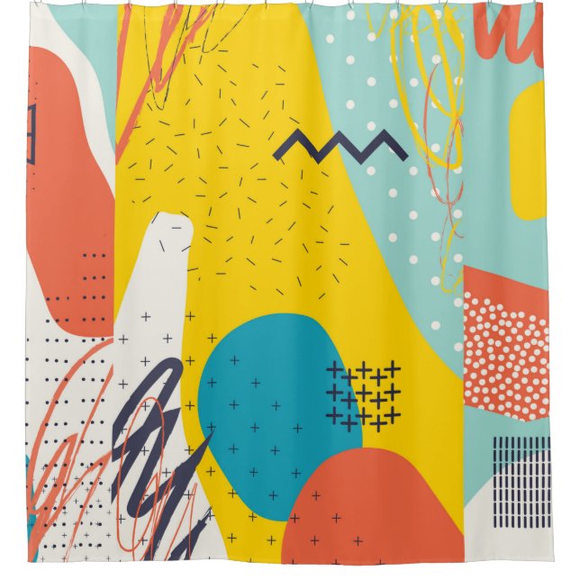 Creative doodle art header with different shapes a shower curtain (Front)