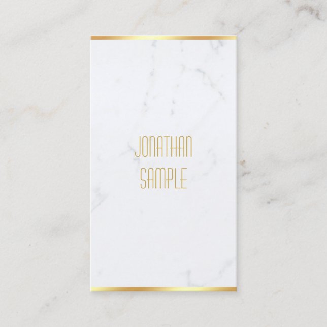 Creative Elegant White Marble Gold Name Modern Business Card (Front)
