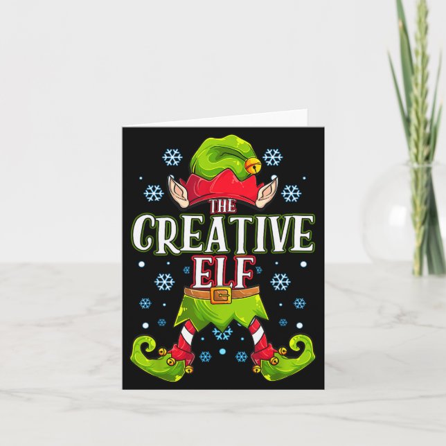 Creative Elf Matching Family Group Christmas Party Card (Front)