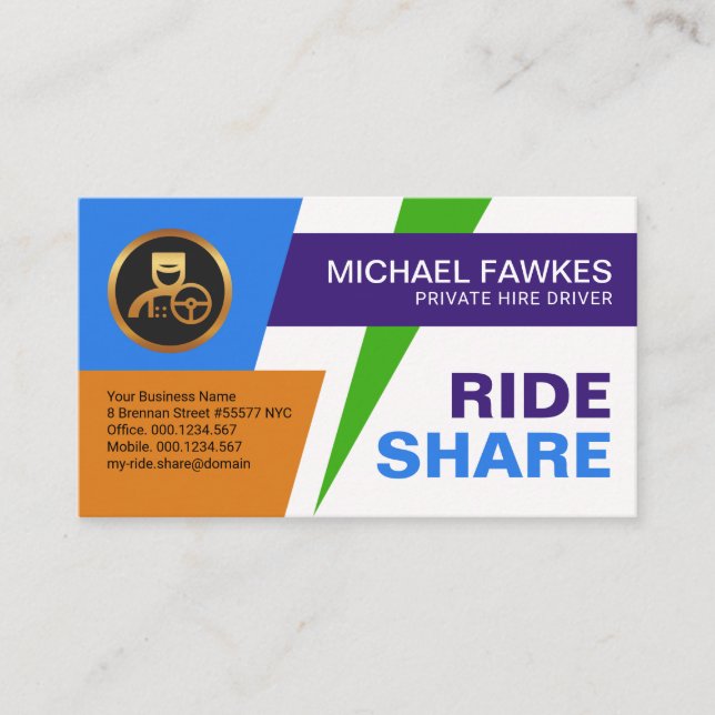 Creative Energetic Building Blocks Ride Share Business Card (Front)