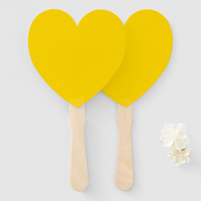Creative Expression Hot Bold Yellow Heart Hand Fan (Front and Back)