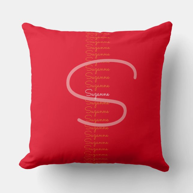 creative family name typography red monogram cushion (Front)