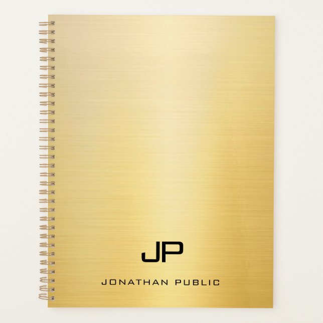 Creative Faux Gold Modern Monogram Name Text Planner (Front)