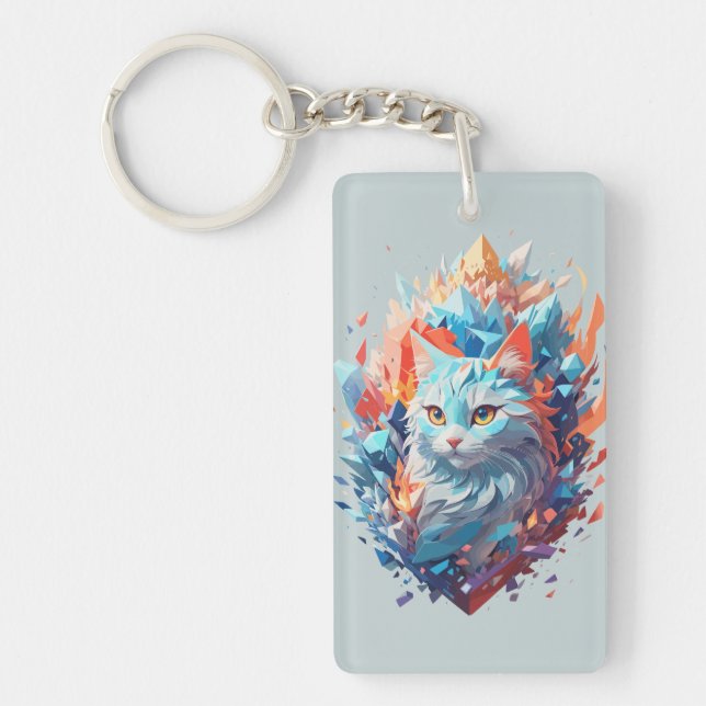 Creative Fire and Ice Cat Design Key Ring (Front)