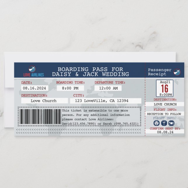 Creative Flight Boarding Pass Wedding Invite (Front)