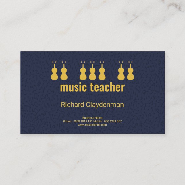 Creative Floating Violins Music Teacher Business Card (Front)