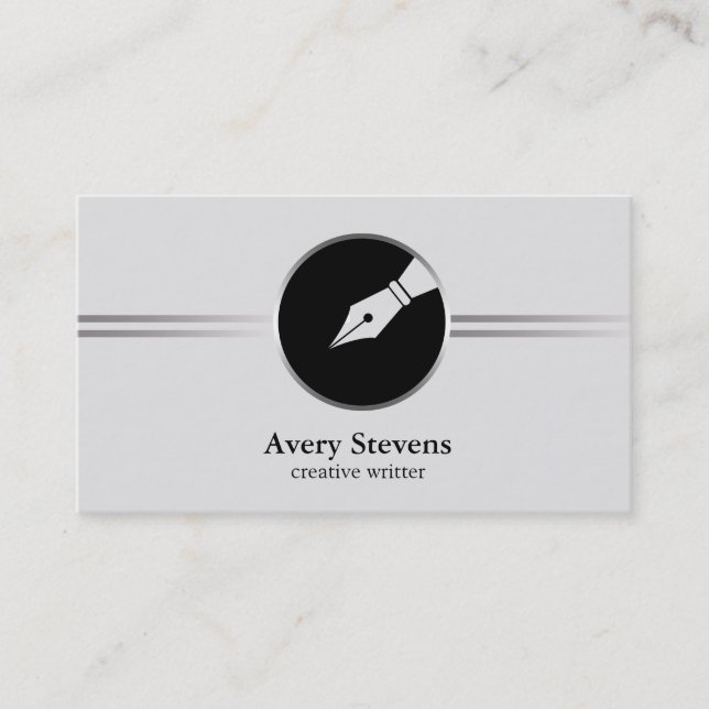 Creative Freelance Writer Calligraphy Nib Logo Business Card (Front)
