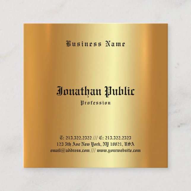 Creative Glamour Gold Professional Artistic Design Square Business Card (Front)