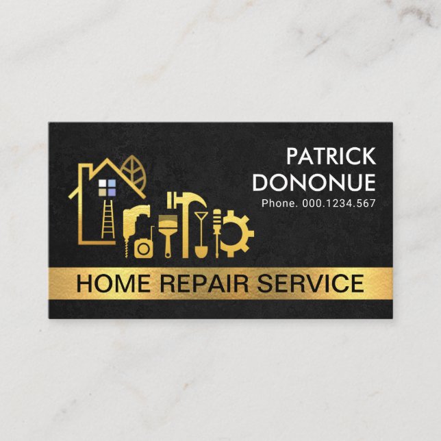 Creative Gold Building Black Grunge Texture Business Card (Front)