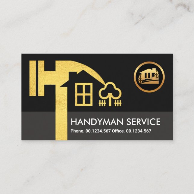 Creative Gold Hammer Home Landscape Construction Business Card (Front)