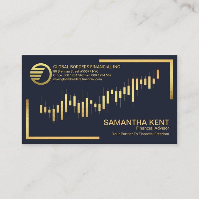 Creative Gold Investment Graph Frame Financial Business Card (Front)