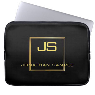 Creative Gold Monogram Black Template Laptop Sleeve