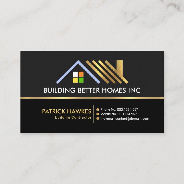 Creative Gold Rooftop Border Construction Builder Business Card (Front)
