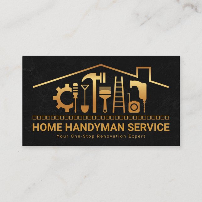 Creative Gold Rooftop Construction Tools Business Card (Front)