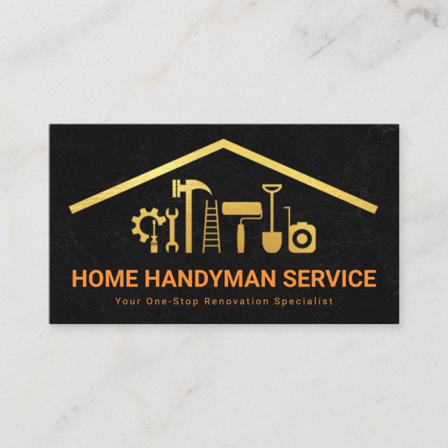 Creative Gold Rooftop Handyman Tools Business Card (Front)