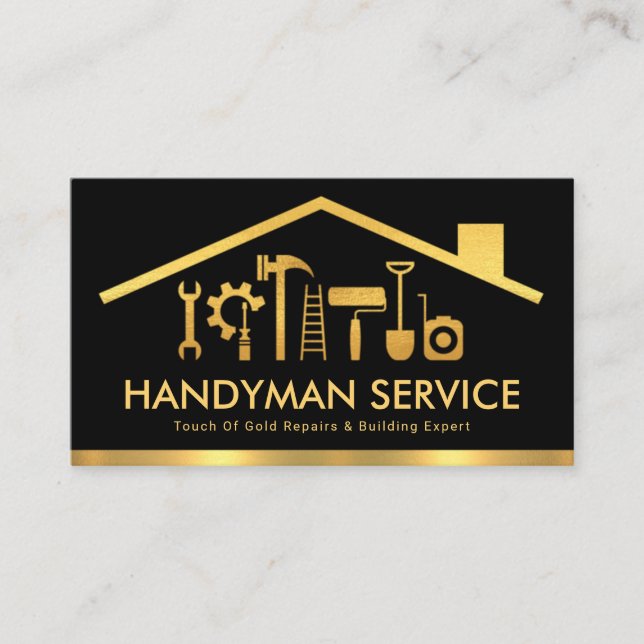 Creative Gold Rooftop Handyman Tools Home Repairs Business Card (Front)