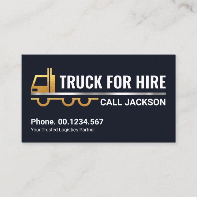 Creative Gold Silver Semi Truck Moving Hauling Business Card (Front)