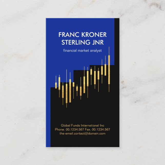 Creative Gold Stock Share Graph Financial Advisor Business Card (Front)