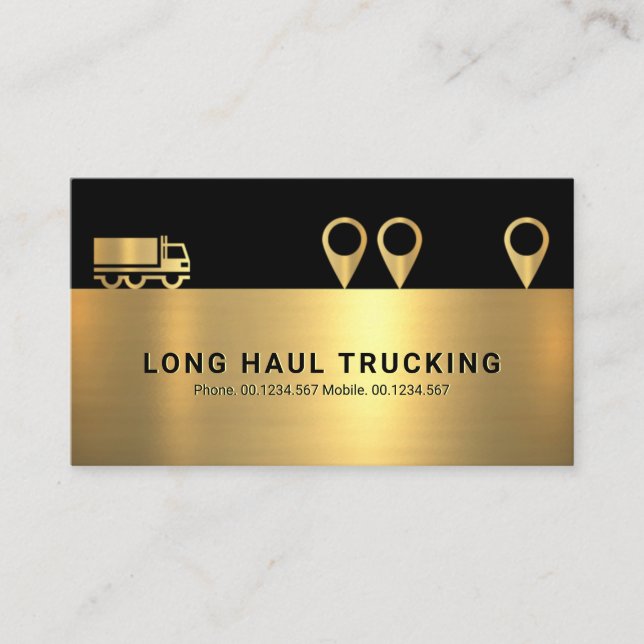 Creative Gold Truck Location Icon Emboss Letters Business Card (Front)