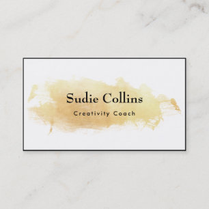 Creative Gold Watercolor Brushstroke Black Outline Business Card