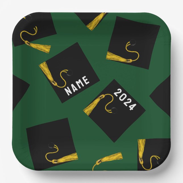 Creative Graduation Green Party Paper Plates (Front)