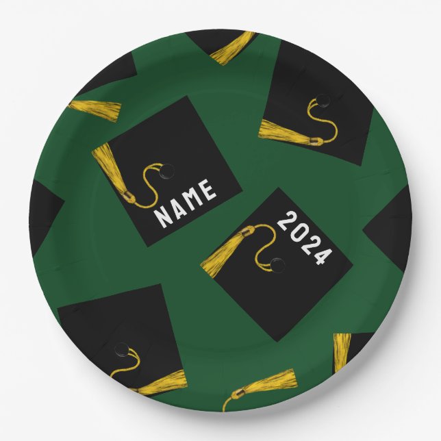 Creative Graduation Green Party Paper Plates (Front)