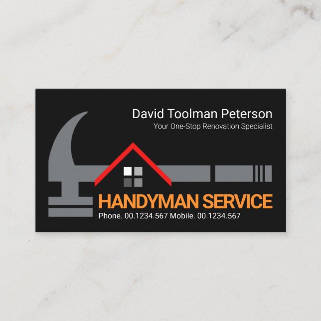 Creative Hammer Rooftop Handyman Tools Contractor Business Card (Front)