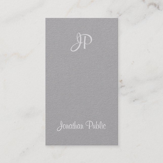 Creative Handwritten Script Monogram Elegant Grey Business Card (Front)