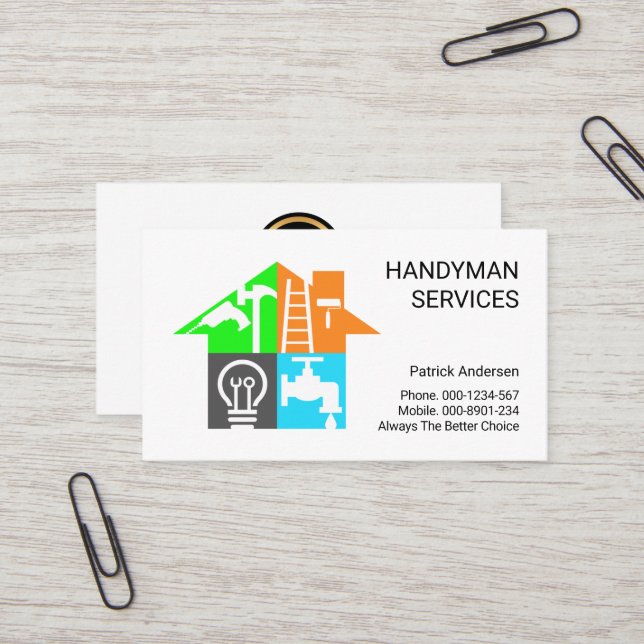 Creative Handyman Tools Building Business Card (Front/Back In Situ)