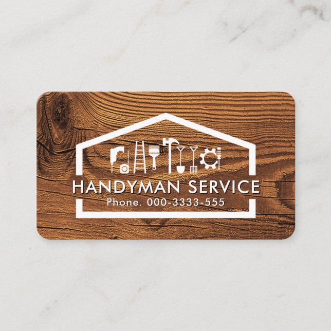 Creative Handyman Tools In Timber Wood Business Card (Front)